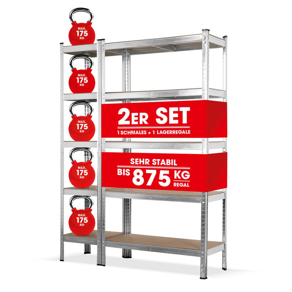 EASYmaxx Schwerlastregal Schwerlastregal & Werkbank 2er-Set, 2-tlg., GS geprüftes Lagerregal, 5 belastbare Holzböden