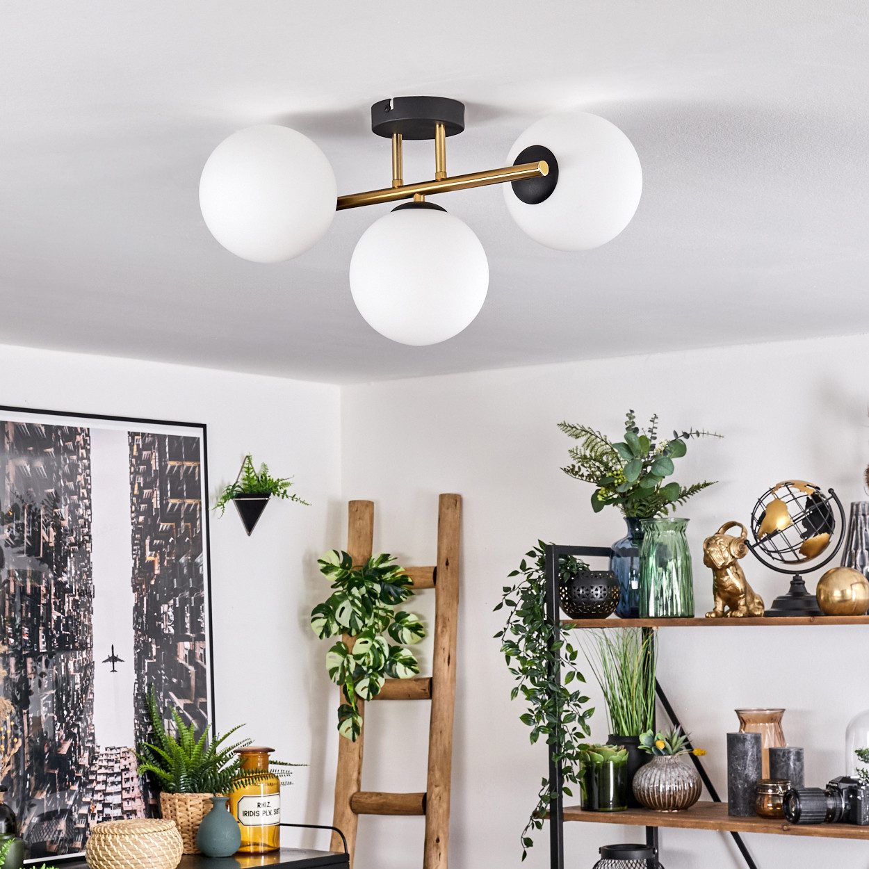 hofstein Deckenleuchte Deckenlampe aus Metall/Glas in Schwarz/Goldfarben/Mi günstig online kaufen