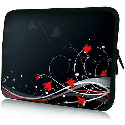 wortek Laptoptasche für Laptops bis 15,4", Blumen Schwarz Weiß Rot, Wasserabweisend