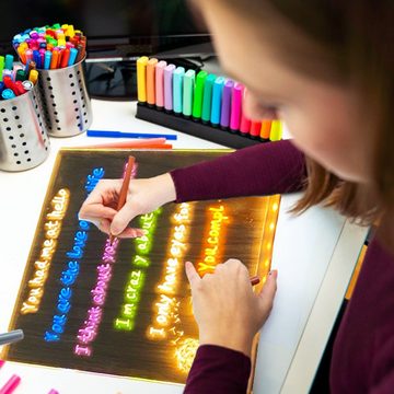 DTC GmbH Memoboard LED-Nachrichtentafel mit 7-Farben-Stift, (trocken abwischbare Tafel, beleuchteter Notizblock für Notizen auf dem Schreibtisch), leuchtende Acryl-Nachrichtentafel,für Schulcafés, Heimbüros