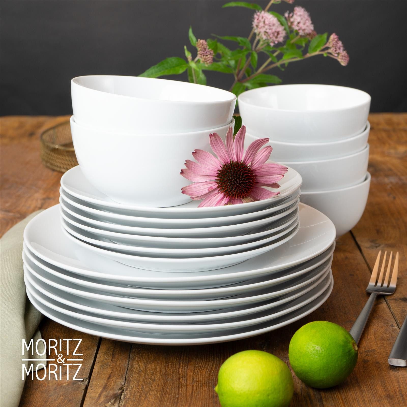 Moritz & Moritz Tafelservice BASIC Porzellan Geschirrset für 6 Personen (18-tlg), 6 Personen, Porzellan, Kombigeschirr für 6 Personen