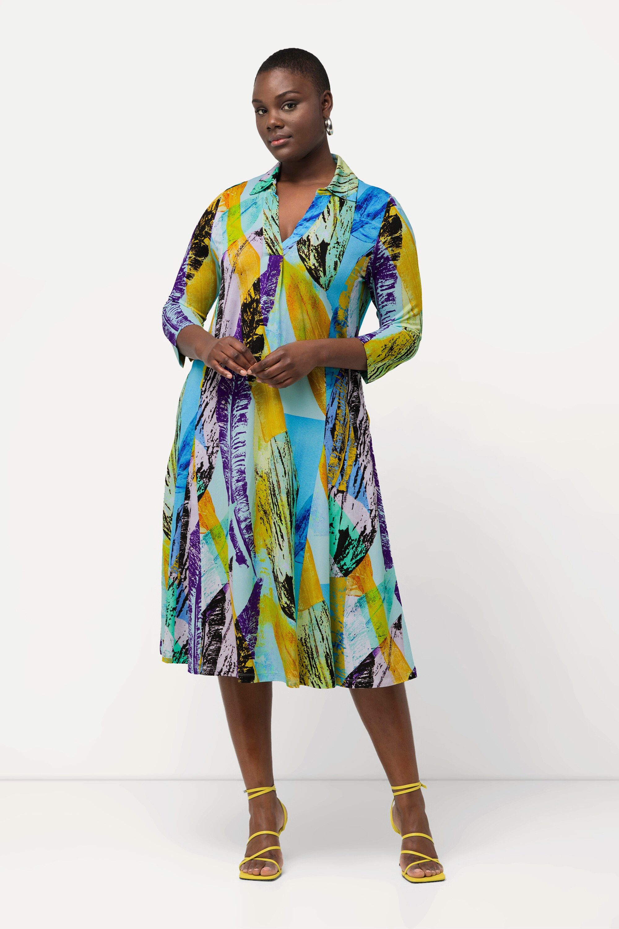 Jerseykleid Midi-Slinkykleid A-Linie V-Ausschnitt ärmellos