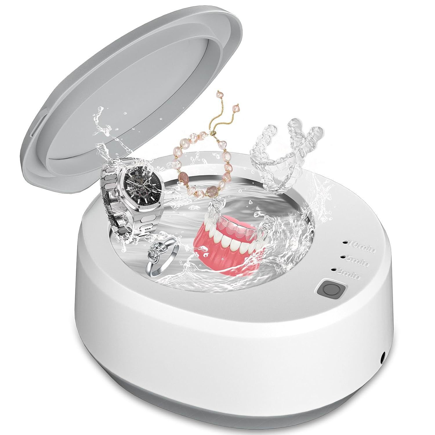 MOPUEA Ultraschallreiniger Ultraschallreiniger 49kHz 340ml Edelstahl 3 Modi Schmuckreiniger, 49kHz Ultraschall 340ml Tank LED Timer Edelstahl Reinigung