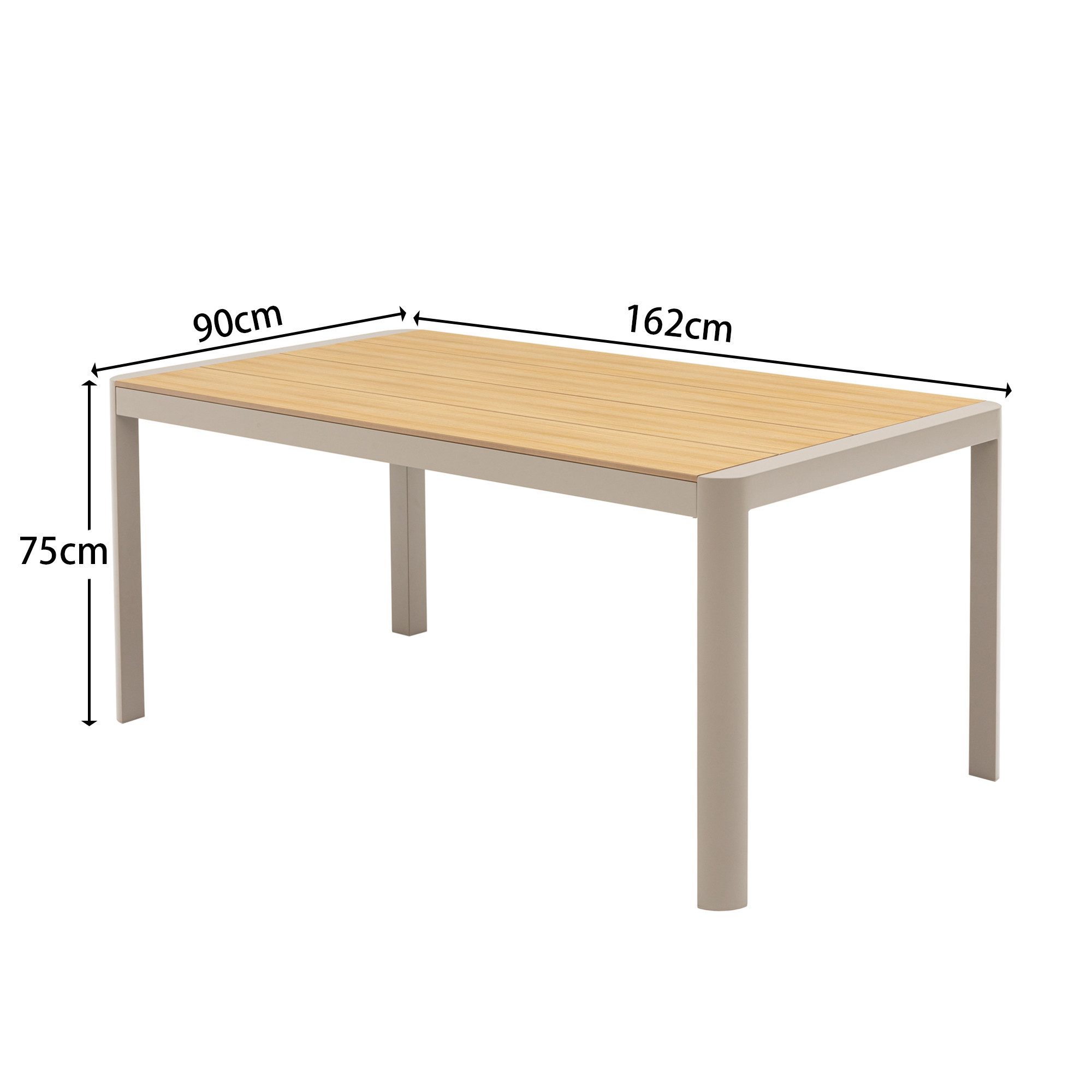 MANDALIKA Garden Gartentisch Esstisch Meran / Aluminium kombiniert mit Nonwood Teak Look Elementen