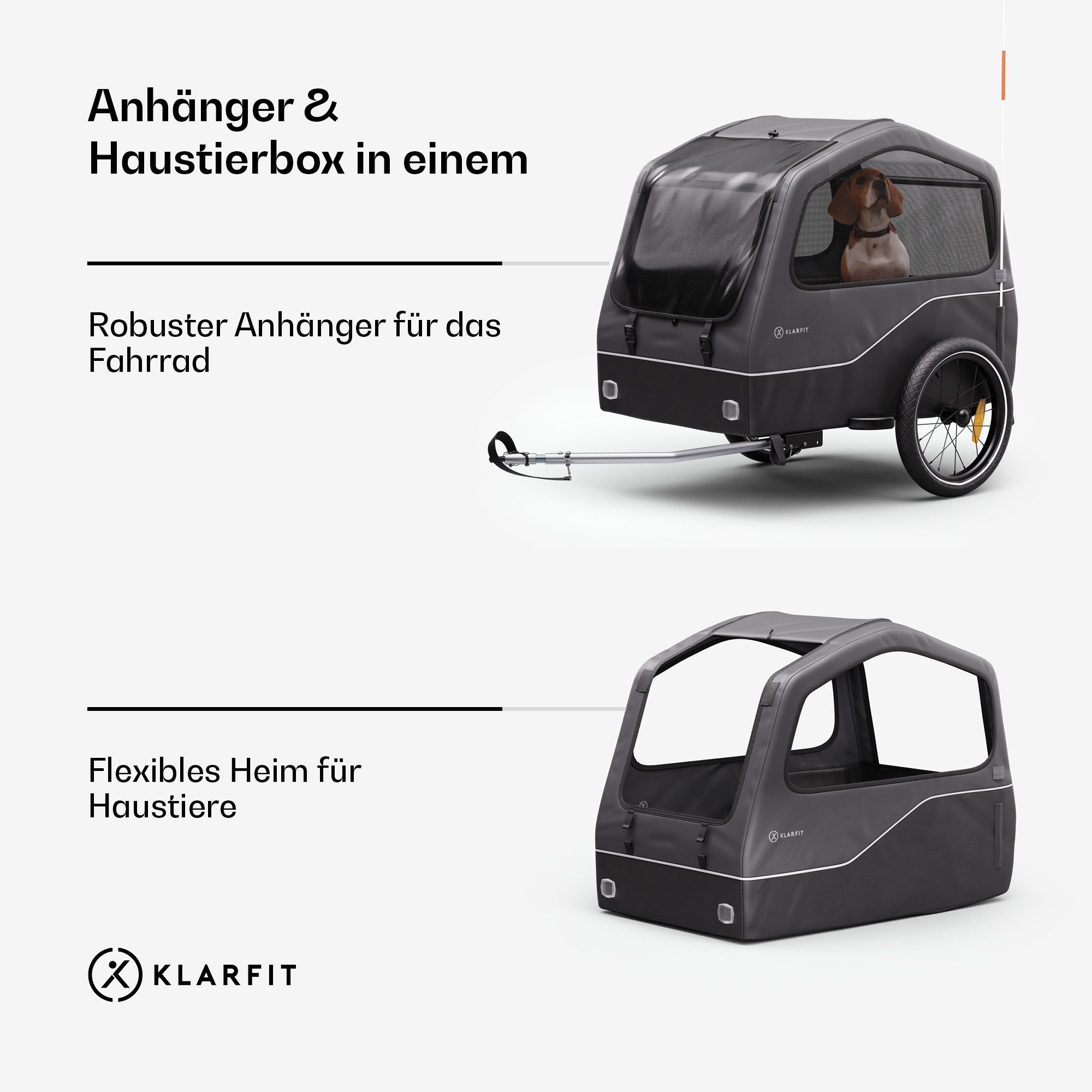 Thumbnail - KLARFIT Fahrradkinderanhänger Goldie Home Fahrradanhänger 334 L, Fahrradanhänger Wetterfest Hund Faltbar Stahl 20-28"