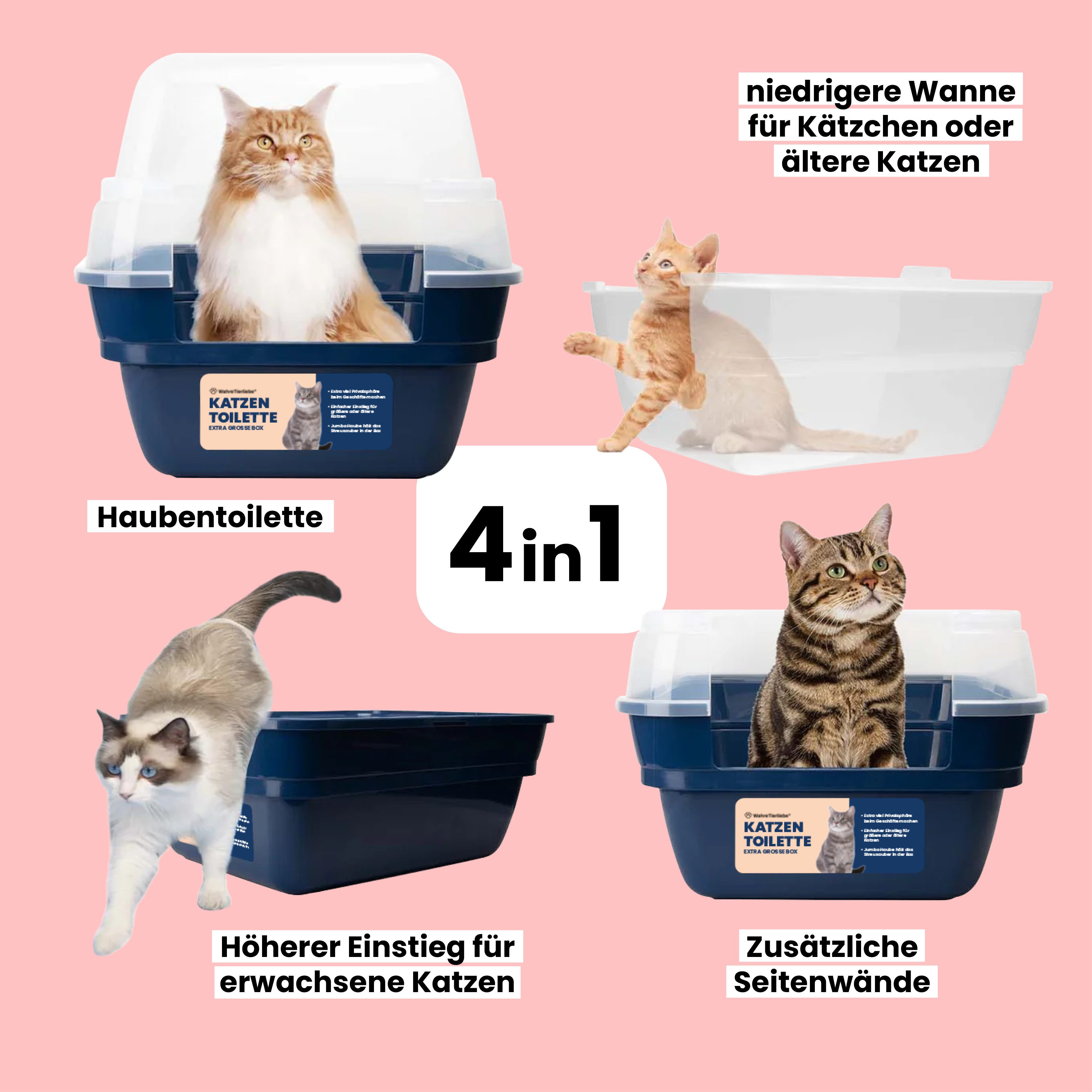 Wahre Tierliebe Katzenhaus Katzentoilette 4in1, auslaufsicher, hygienisch & leicht zu reinigen