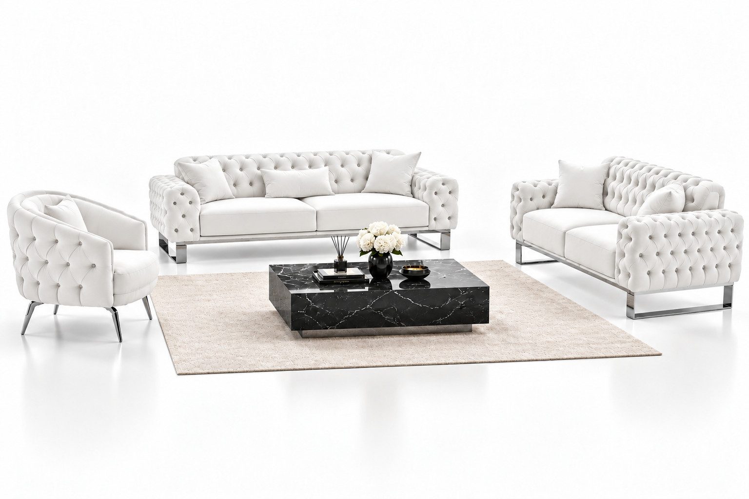 Palms-Store Sofa Luxus Sofa-Set Paris Knopfheftung in 13 edlen Farbvarianten, Spar-Set, in 12 Stofffarben erhältlich