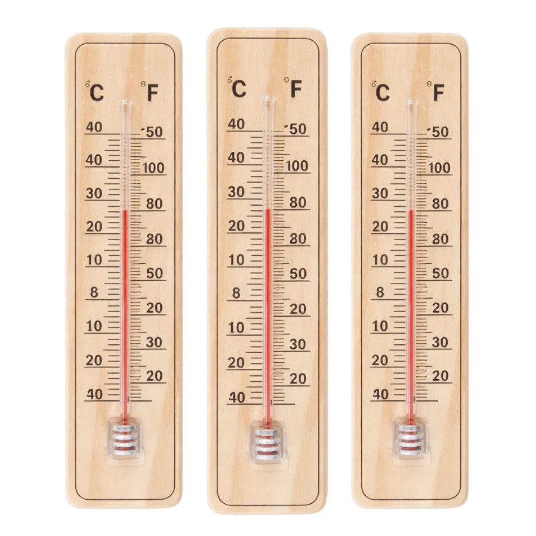 Osma Gartenthermometer Holzthermometer 22 cm Innen Außen Thermometer Balkon Garten, Thermometer-Set 3-tlg., 1 / 3 / 5 Stück, je nach ausgewählter Variante, Innen- und Außenbereich geeignet, klassisches Holzdesign