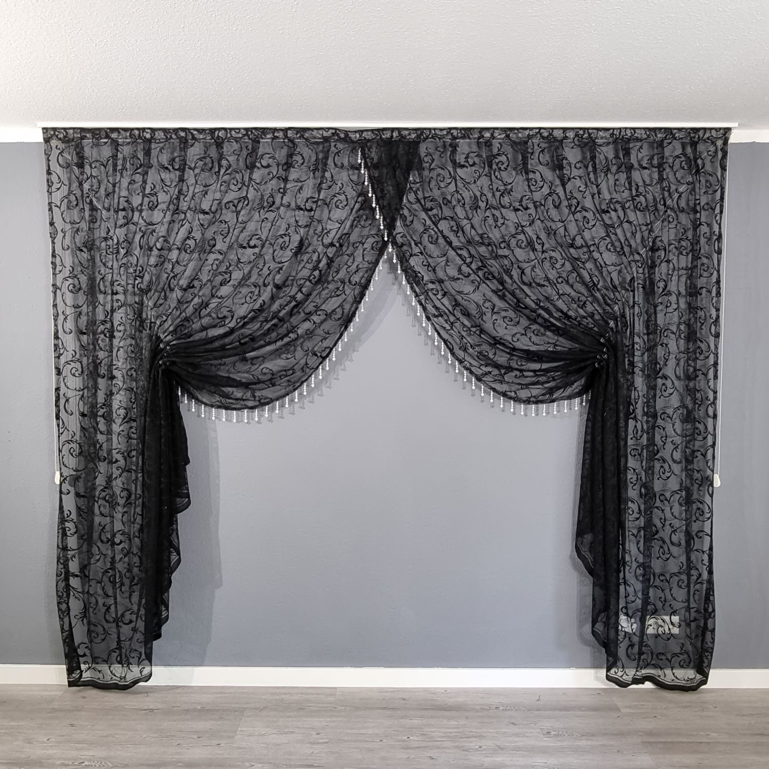 Gardinen by Justyna Gardine Kruvaze Schwarz, Kräuselband, Lichtschutz, Stor günstig online kaufen