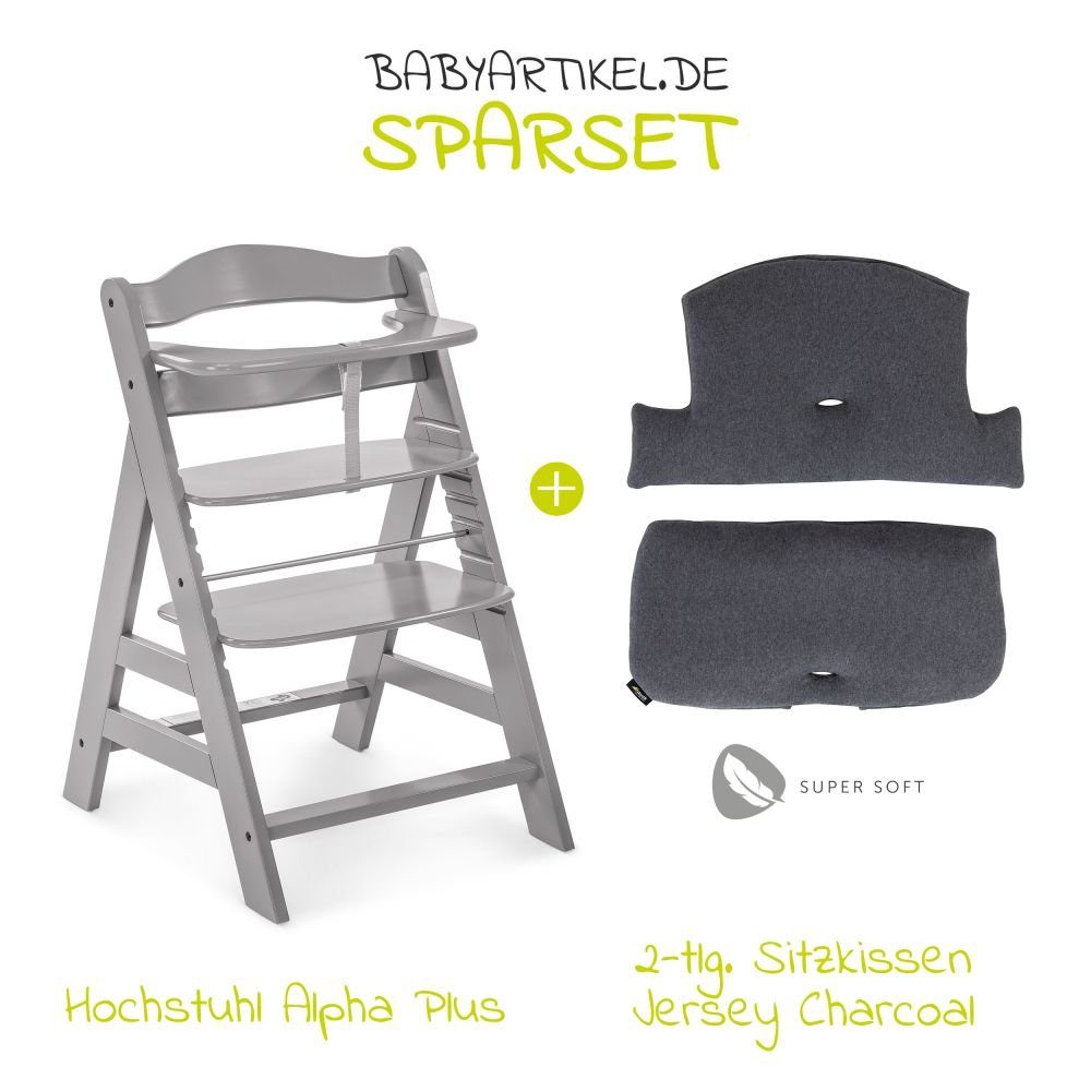 Grey mit Plus Hochstuhl Sitzauflage (Set), Hauck Kinderhochstuhl Holz Mitwachsender Alpha höhenverstellbar
