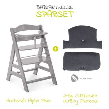 Hauck Hochstuhl Alpha Plus Grey (Set), Mitwachsender Holz Baby Kinderhochstuhl mit Sitzauflage - verstellbar
