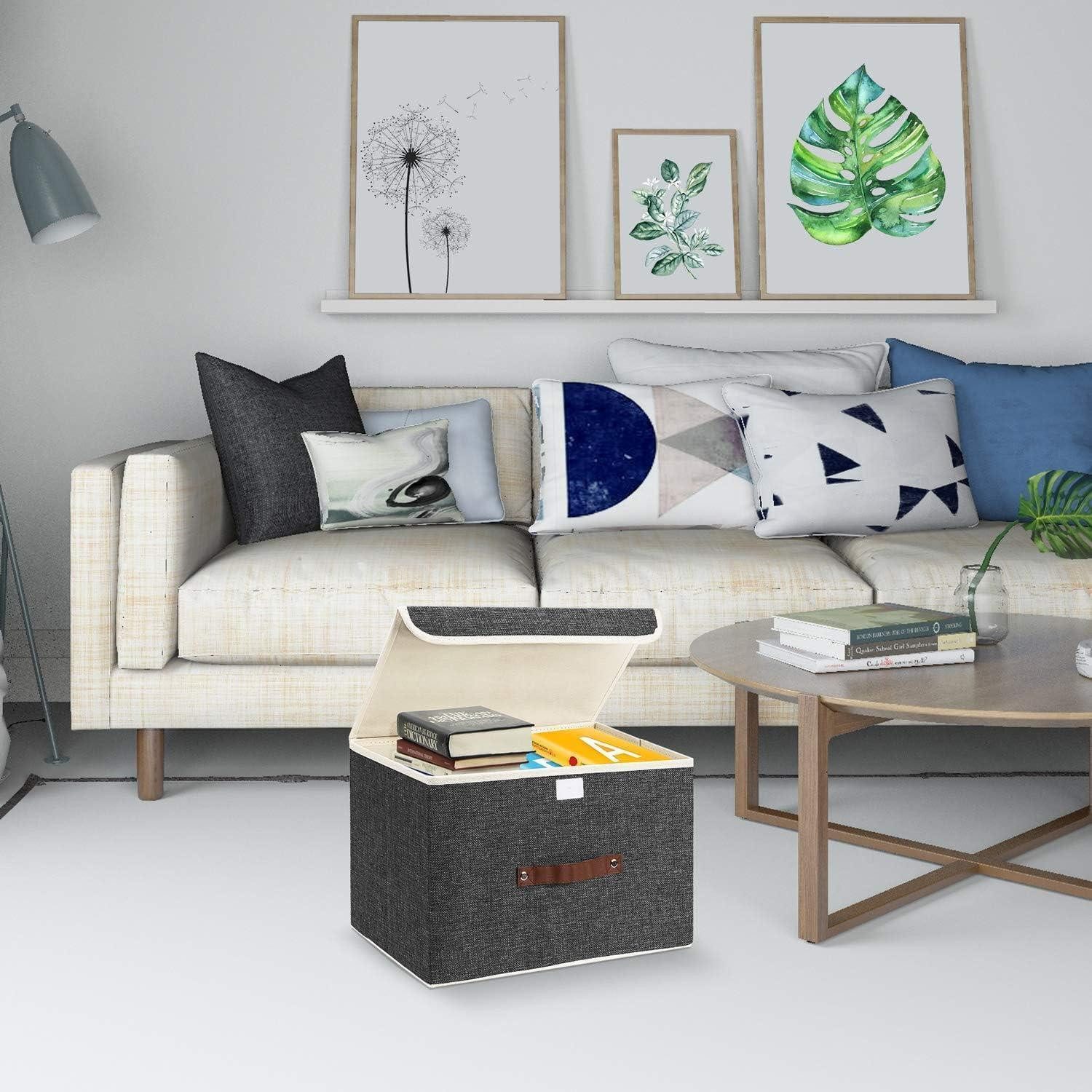 LuxusKollektion Aufbewahrungsbox Faltbare Aufbewahrungsbox mit Deckel Stoff Schwarz 38x25x25 cm 2-Stück