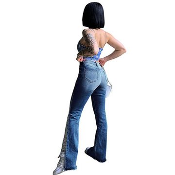 ZWY Umstandsjeans Damen Bootcut-Jeans Stretch Jeanshose Straight-Jeans Schlagjeans