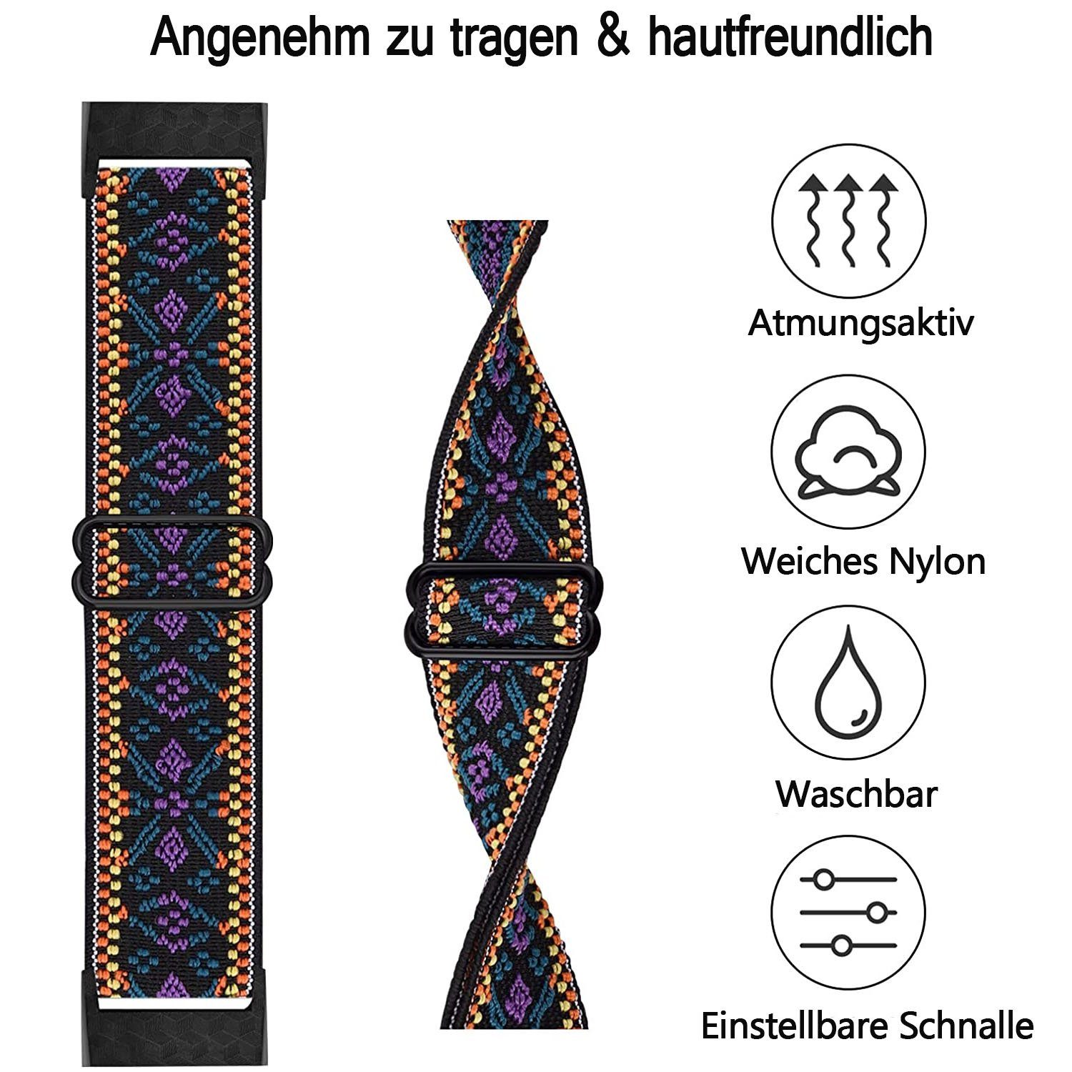 2 Elastische Kompatibel Böhmen Armband Fitbit lila zggzerg Uhrenarmband Charge Stück grün+Böhmen für