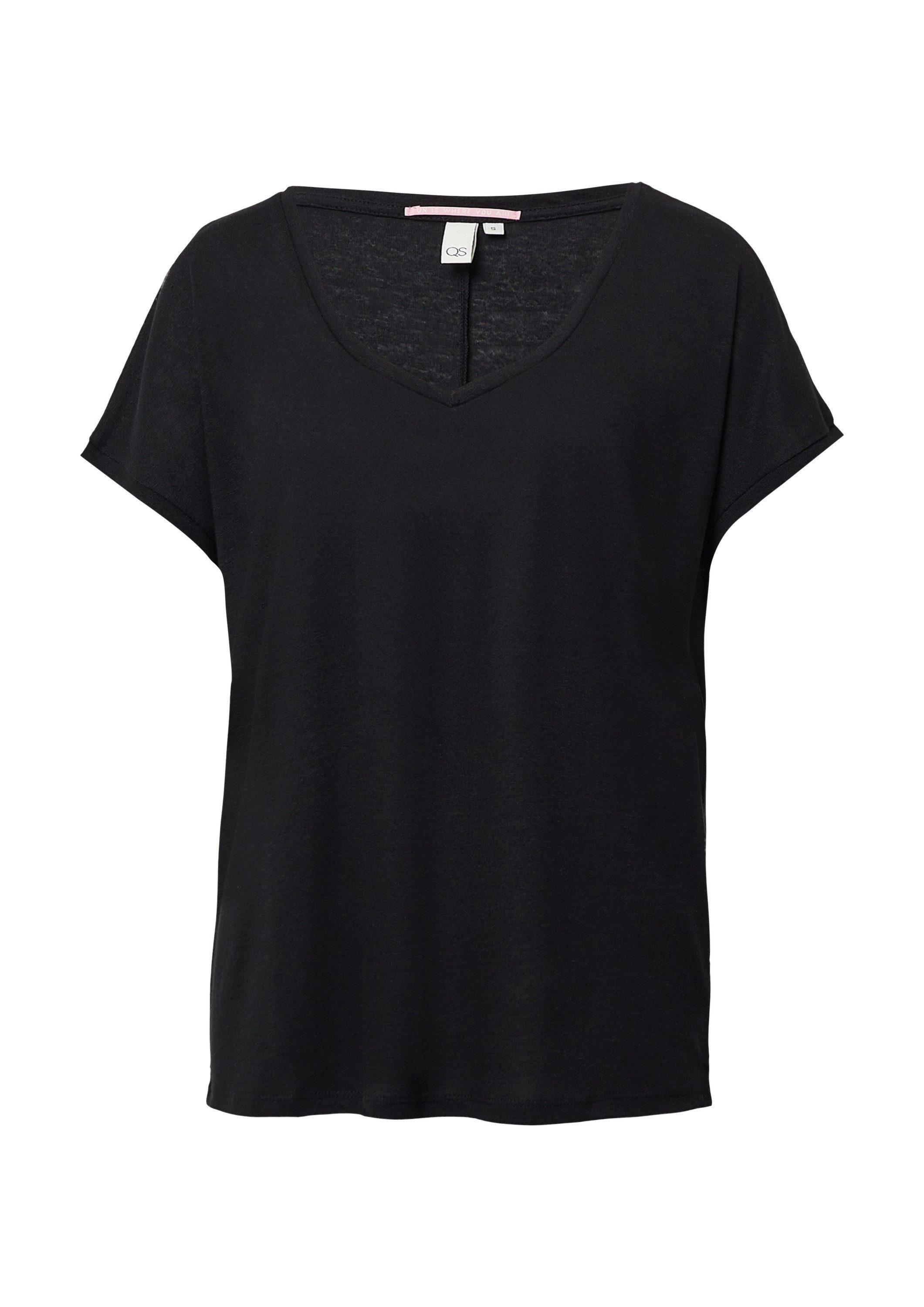 QS Kurzarmshirt T-Shirt Locker geschnittenes T-Shirt aus Leinenmix günstig online kaufen