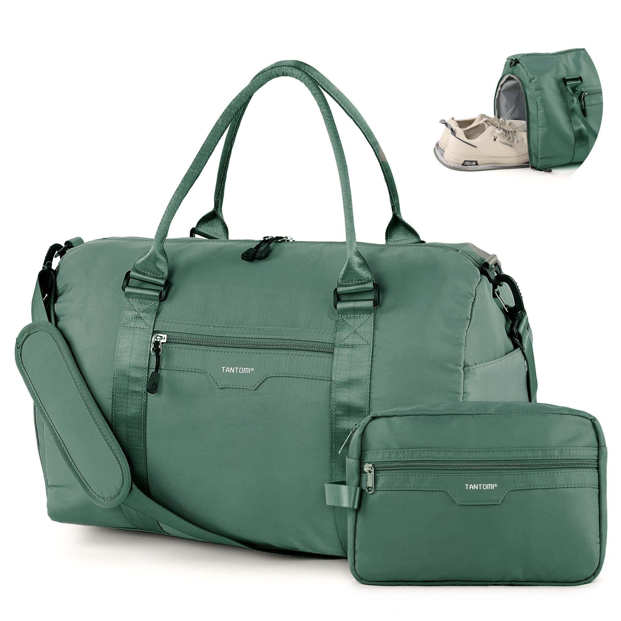 TANTOMI Reisetasche Reisetasche Damen Herren 44.5x20x28, Handgepäck Tasche Flugzeug, Sporttasche, Travel Bag mit Schuhfach und Kulturbeutel