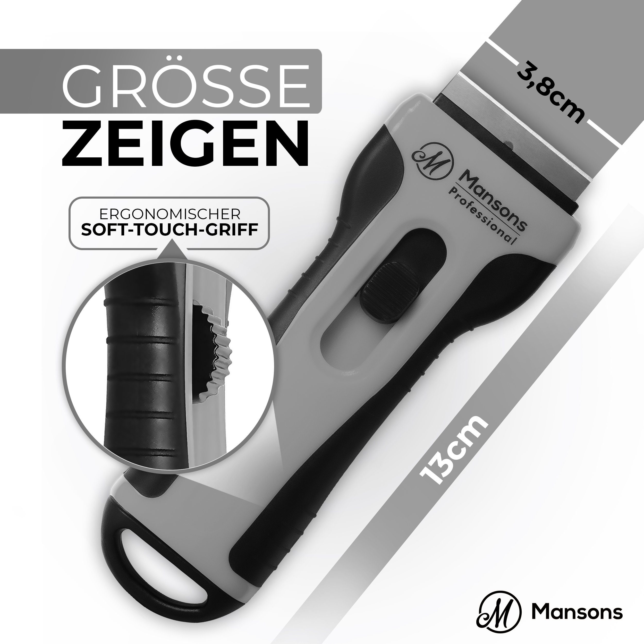 Mansons Glasschaber Ceranfeldschaber mit 15 Klingen Ceran® Schaber für Kochfeld und Backofen, Set mit Aufbewahrungsbeutel