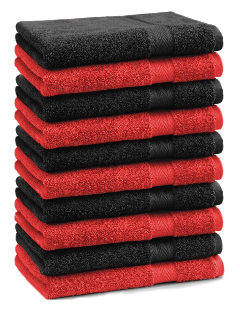 Betz Gästehandtücher 10 Stück Gästehandtücher Premium 100% Baumwolle Gästetuch-Set 30x50 cm Farbe rot und schwarz, 100% Baumwolle