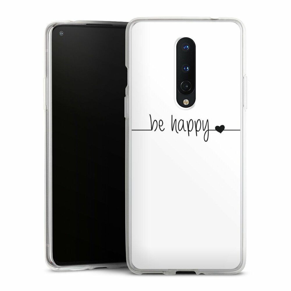 DeinDesign Handyhülle Statement Sprüche Glück Be Happy weisser Hintergrund, OnePlus 8 Silikon Hülle Bumper Case Handy Schutzhülle Smartphone Cover