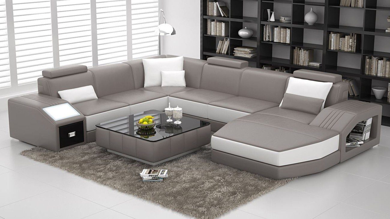 Sofa JVmoebel Design Garnitur Silber Couchen Sitz Luxus Couch Leder Eck Polster Ecksofa,