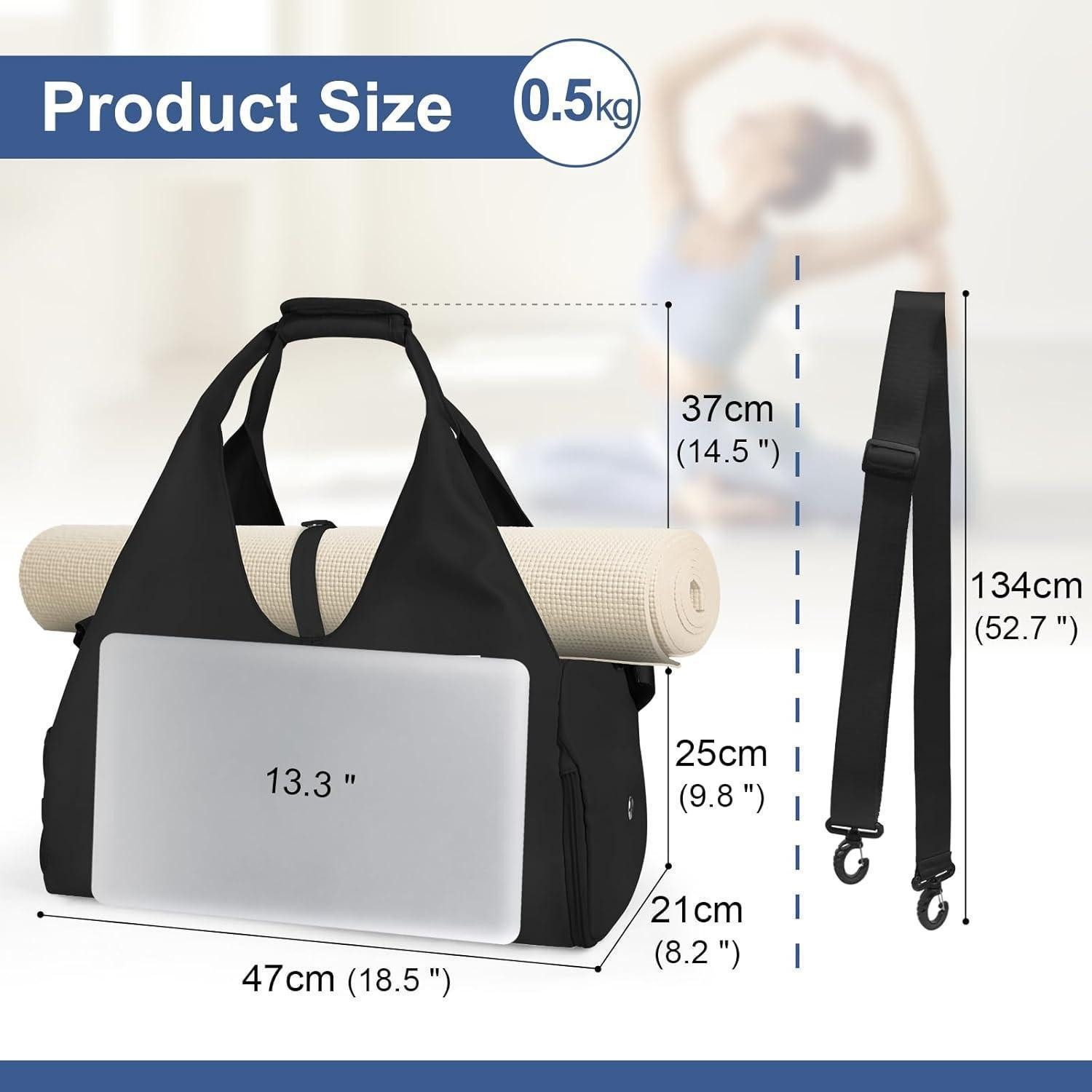 LuxusKollektion Yogatasche Yogatasche Damen Groß mit Schuhfach, Wasserdicht, Schwarz