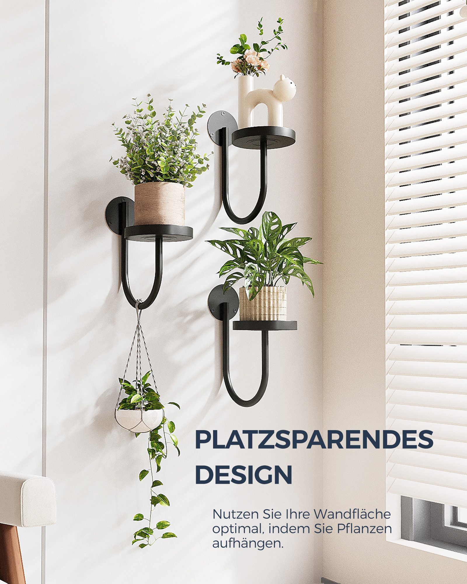Bamworld Blumenampel Hängegefäße für Zimmerpflanzen, Wandhalter, Schwarz, 3 Stück (3 St), Pflanztöpfe, Fensterregale & Pflanzenhalter als Wanddeko