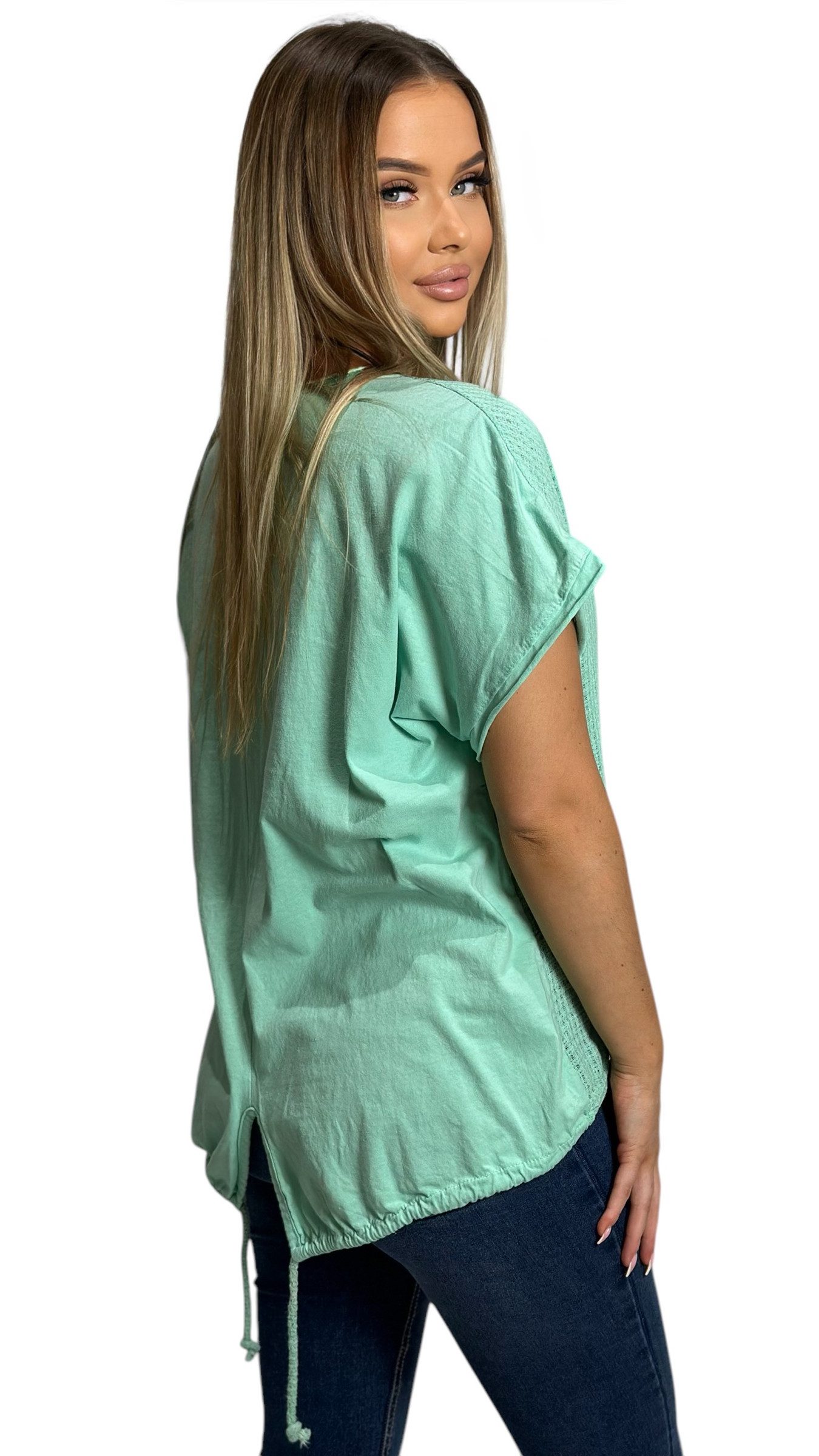 Mississhop Kurzarmshirt Modebewusst & Komfortabel: 100 % Baumwoll-Shirt mit Kette M. 386
