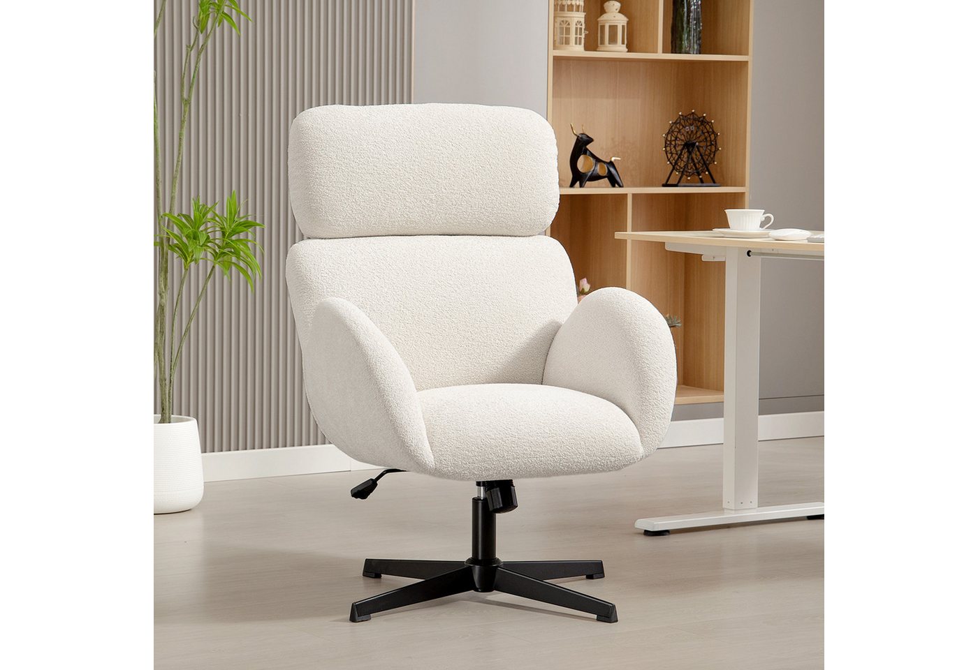 HOMCOM Bürostuhl Schreibtischstuhl Homeoffice Stuhl mit Samtoptik, höhenverstellbar (Drehstuhl, 1 St), für Schlafzimmer, Arbeitszimmer, Cremeweiß
