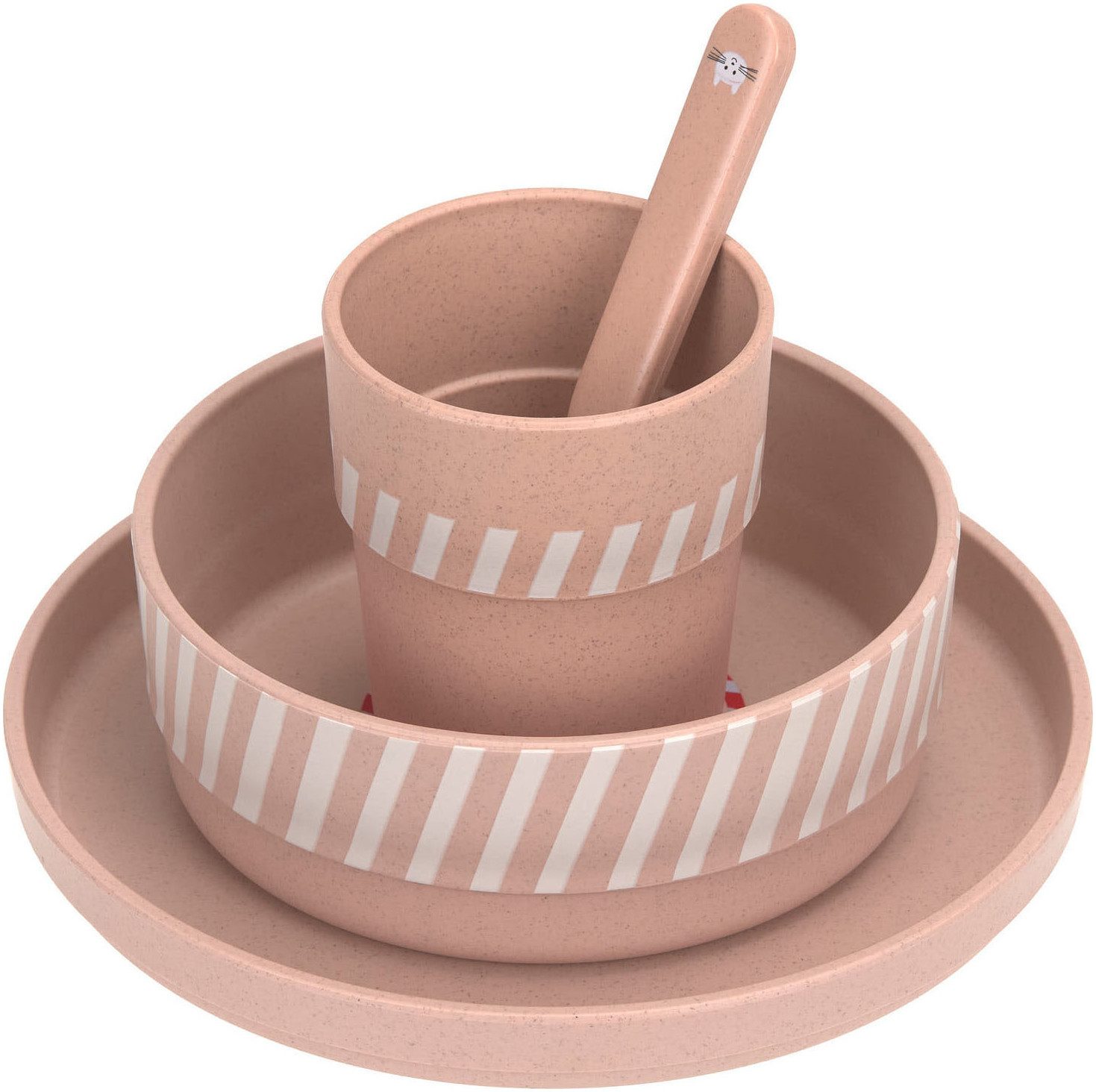 LÄSSIG Kindergeschirr-Set Tiny Team Cat, PP/Zellulose (4-tlg), Polypropylen, Zellulose