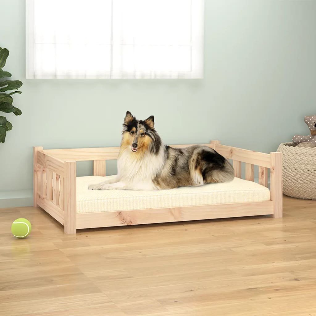 furnicato Hundebett aus massivem Massivholz 95,5 x 65,5 x 28 cm naturfarben, Kiefernholz, Stabile Hundekiste mit stützenden Seitenwänden für kleine Welpen