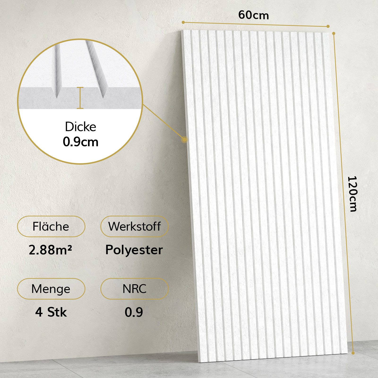 TONOR Schallschutzpaneel Akustikpaneele selbstklebend, 120x60x0.9 cm Schallschutz wand, (4-tlg)