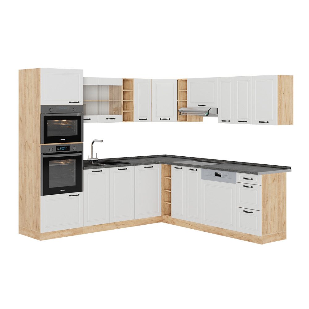 Vicco Winkelküche R-Line, Weiß Landhaus/Goldkraft Eiche, günstig online kaufen