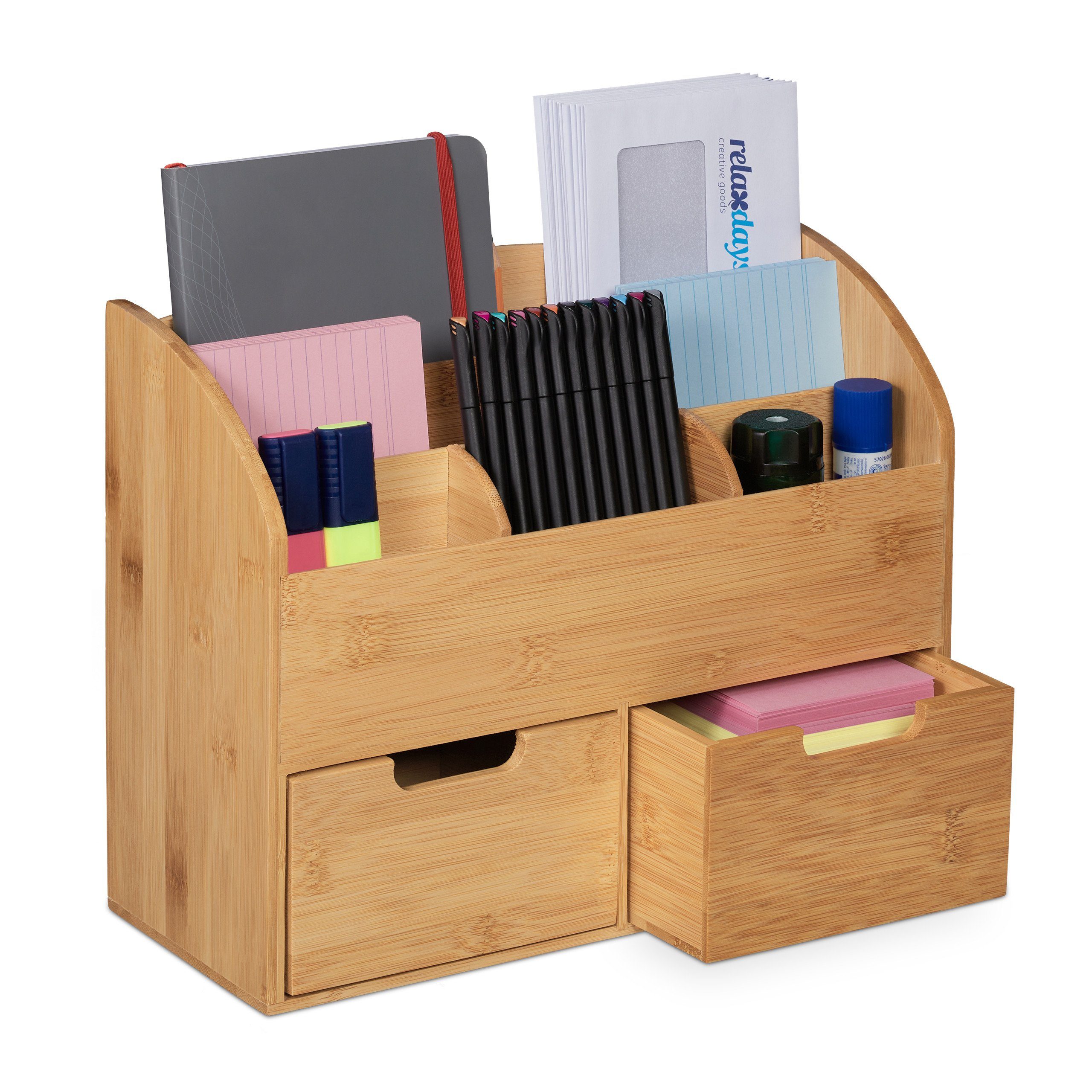 relaxdays Schreibtischaufsatz Schreibtisch Organizer mit Schubladen