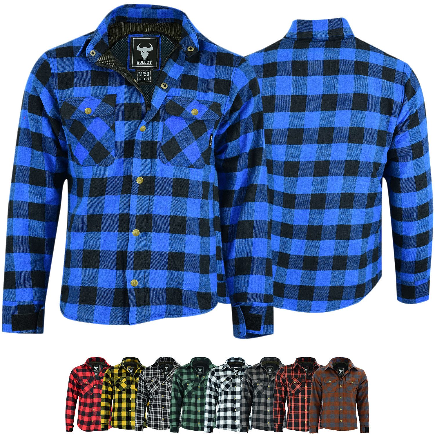 BULLDT Motorradjacke BLD1201 (mit 4 CE-Protektoren) BULLDT Herren Motorradhemd Holzfäller-Look Hemd