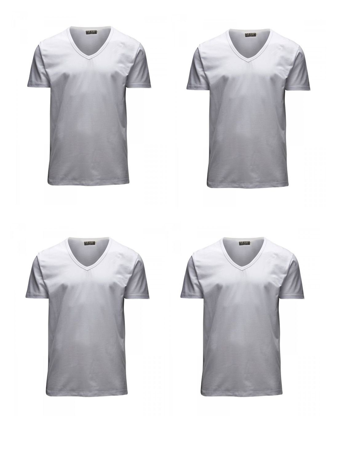 Jack & Jones T-Shirt 4er Pack Mustang Herren T-Shirt (4-tlg) mit Stretch Optical White (12059219) - V-Neck