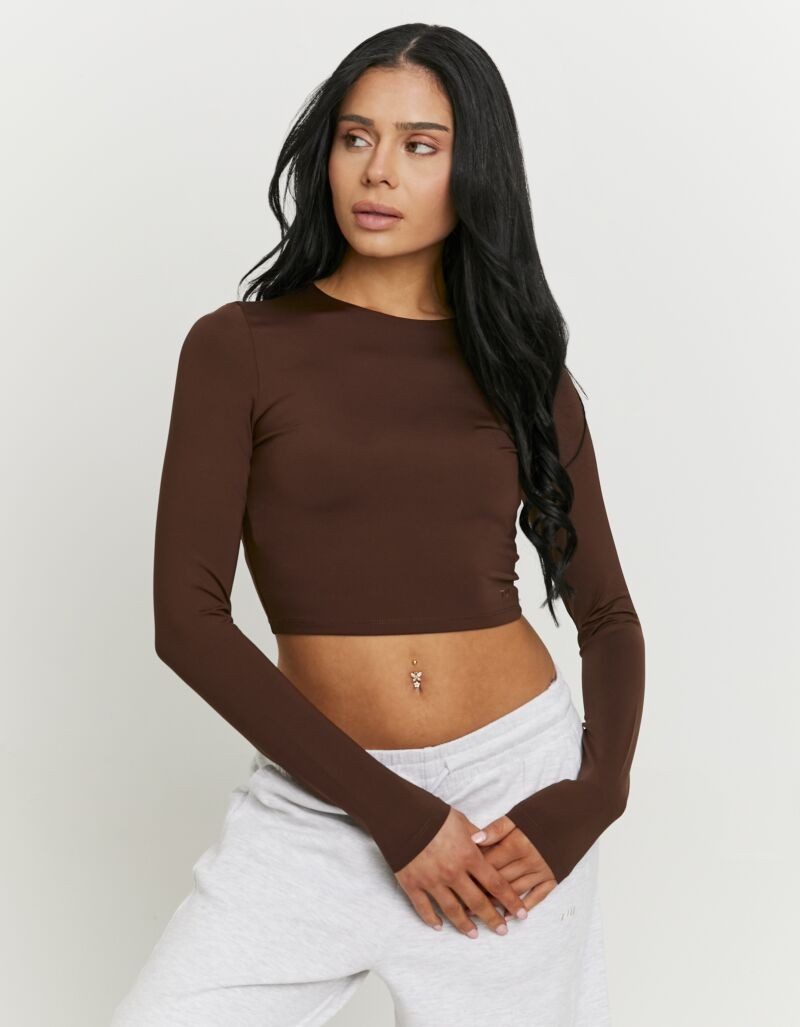Tally Weijl Langarmshirt STSPAPRETTY2 Materialmix, Basic Shirt, bauchfrei in schlichter Optik