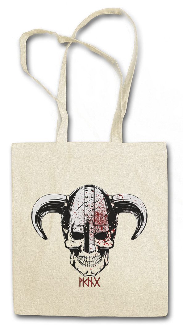 Beuteltasche Viking Skull IV Stofftasche Wikinger Totenkopf Schädel Runen Vikings