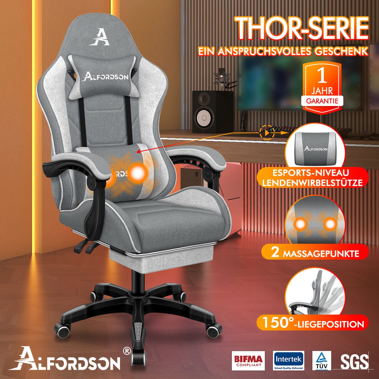 ALFORDSON Bürostuhl Gaming-Stuhl, Massage-Gaming-Stuhl, Ergonomischer Gamer günstig online kaufen