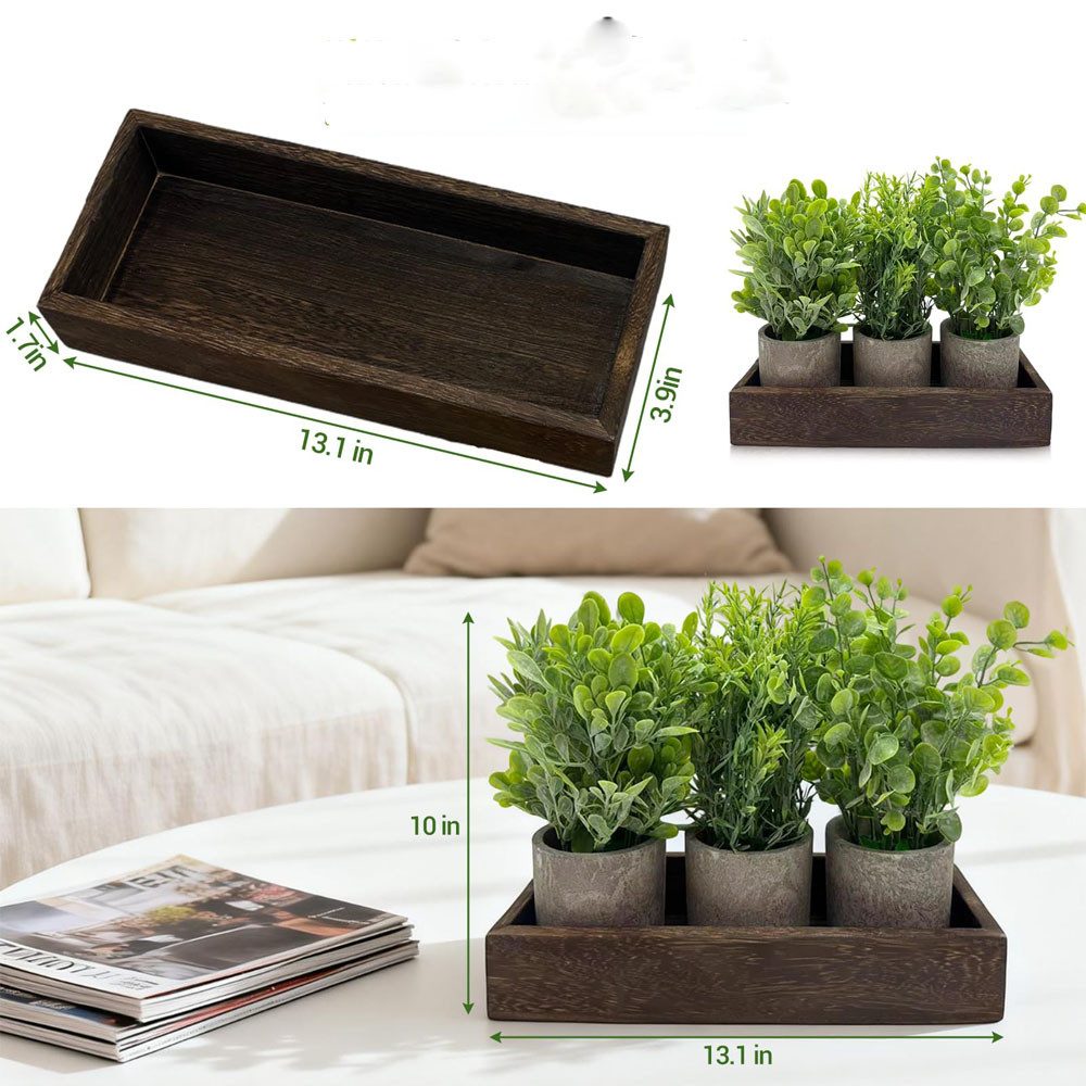 Kunstpflanze 3-teiliges Künstlicher Eukalyptus und Rosmarin Set mit Holztablett, GarveeMore