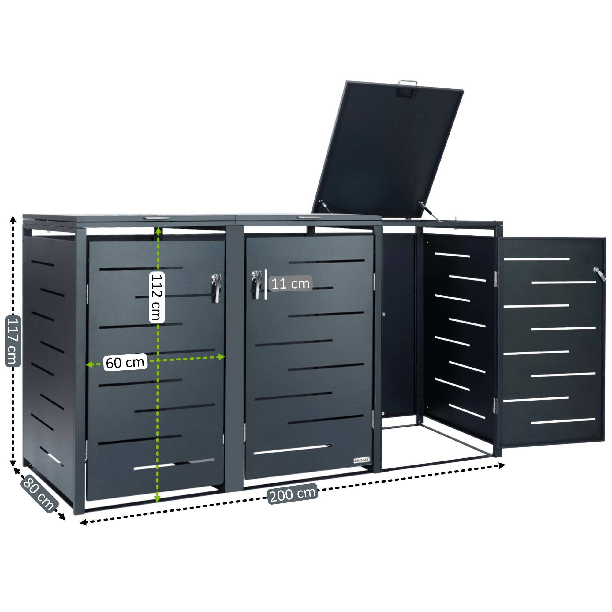 Zelsius Mülltonnenbox Mülltonnenbox für drei Mülltonnen, Anthrazit RAL 7016 (Set)