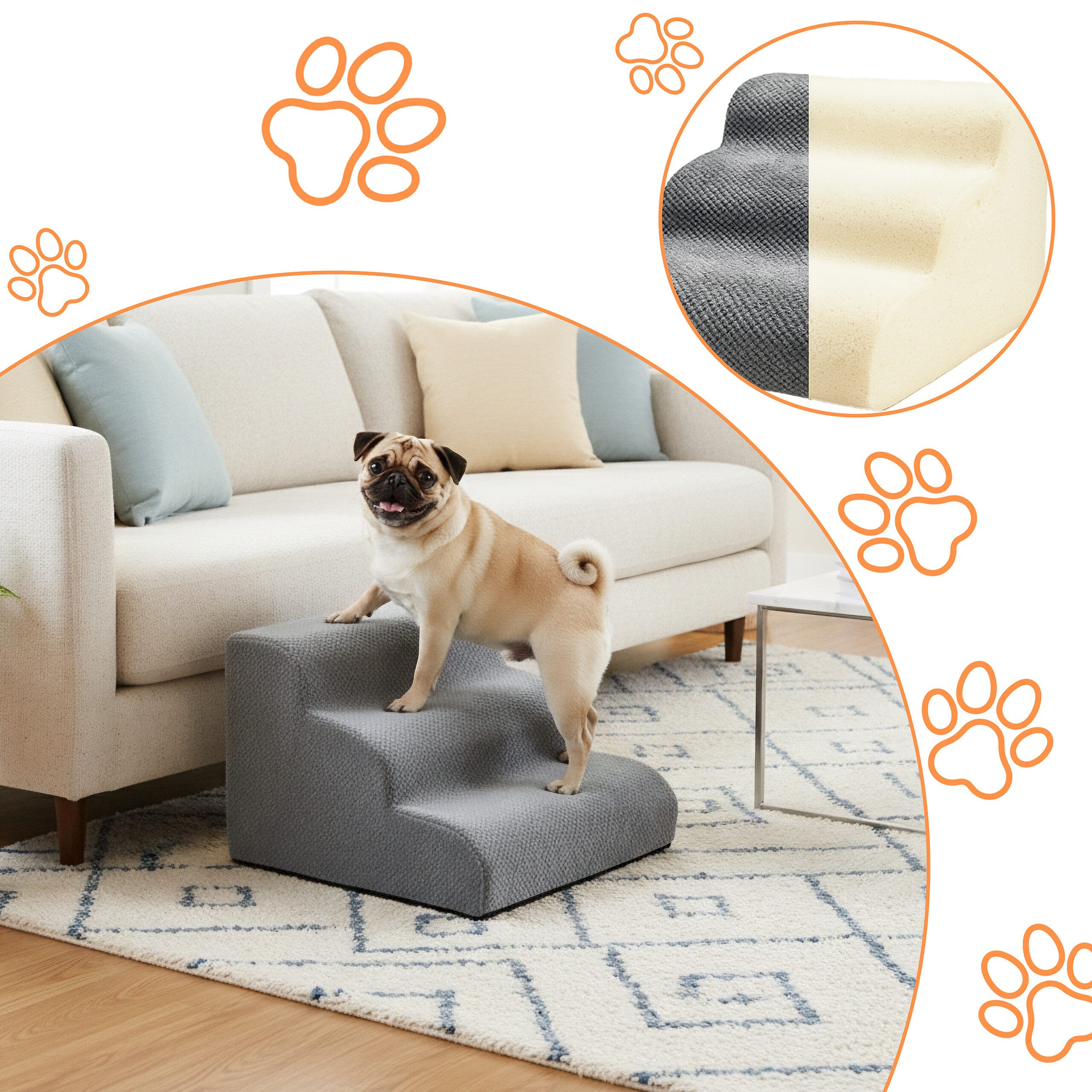 relaxdays Haustiertreppe Hundetreppe mit 3 Stufen, Hellgrau günstig online kaufen