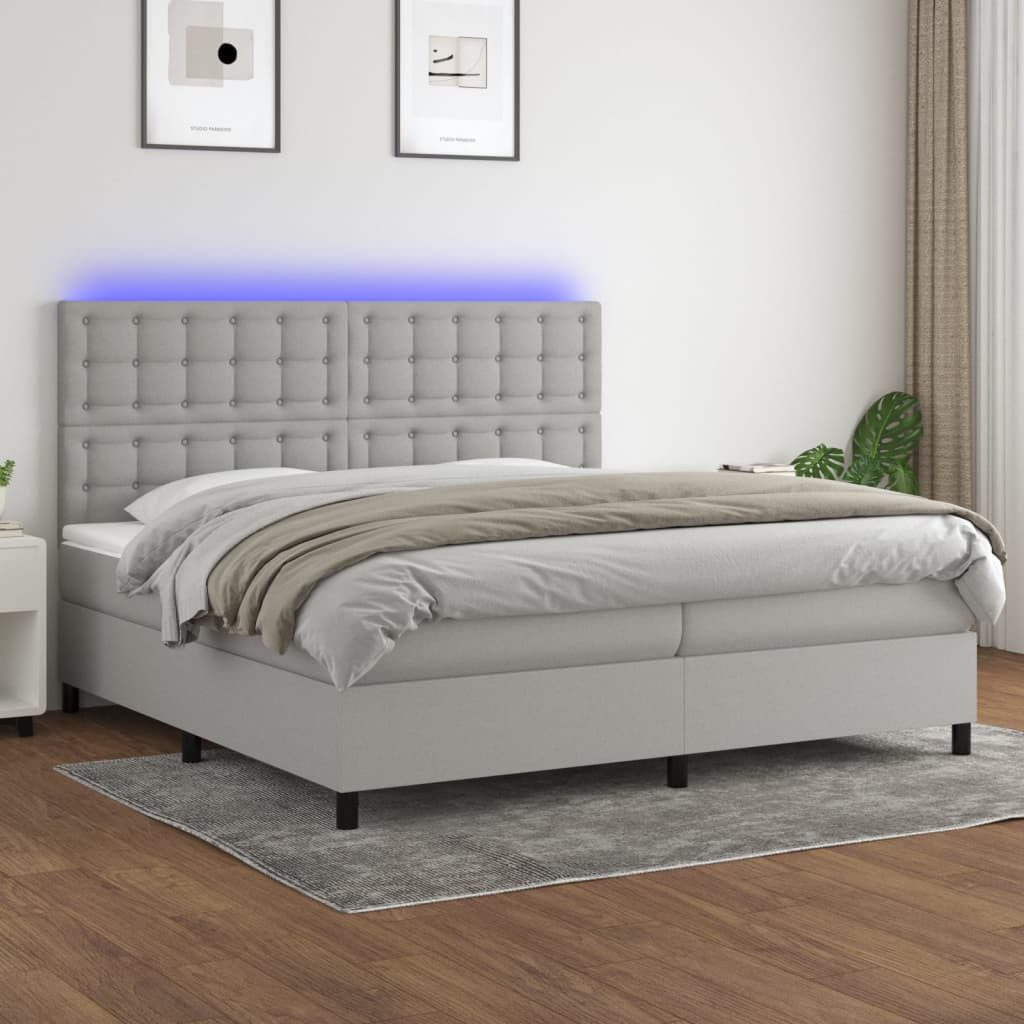 vidaXL Boxspringbett Boxspringbett mit Matratze LED Hellgrau 200x200 cm Sto günstig online kaufen