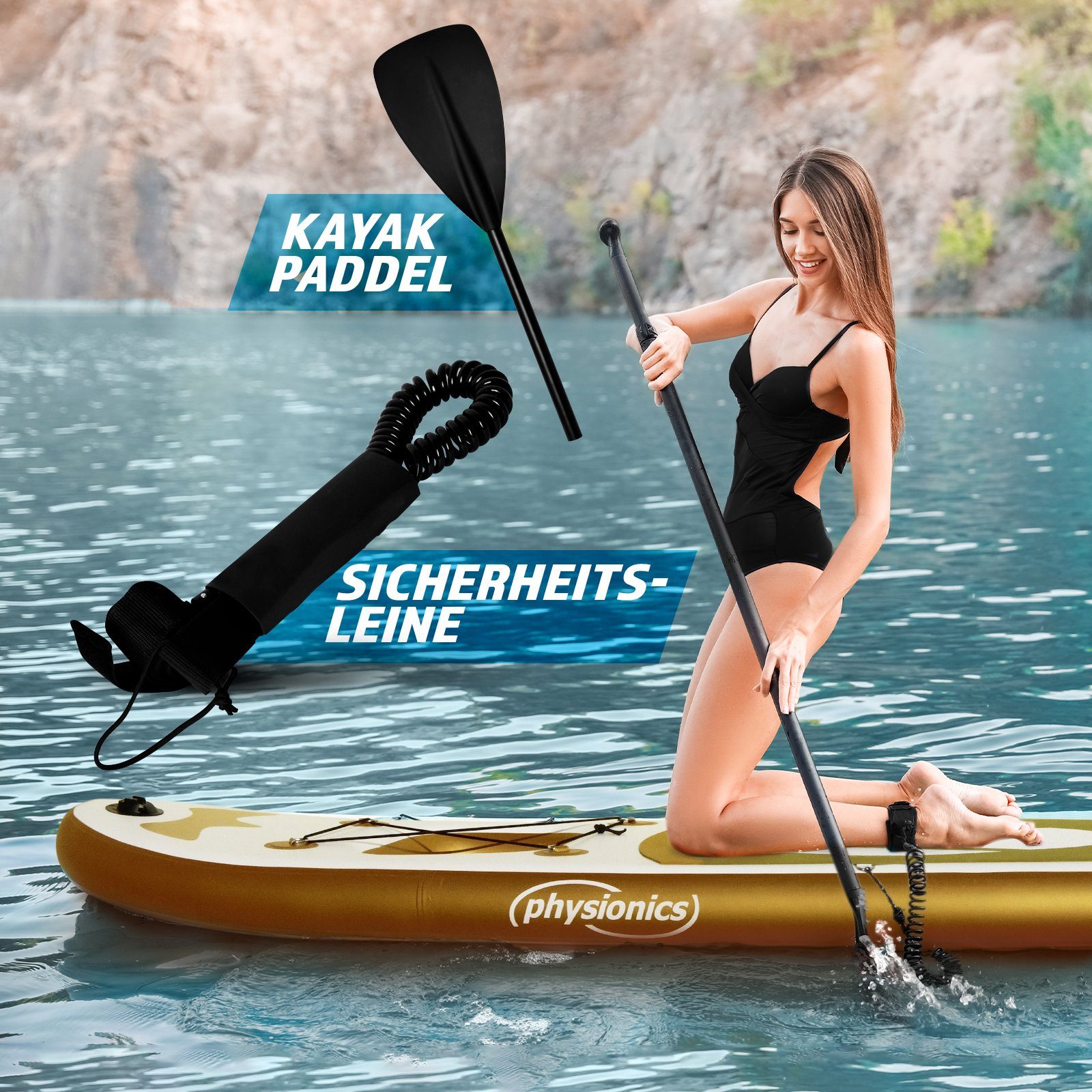 305cm Board Aufblasbares Paddle SUP SUP-Board Board Physionics Up Bastet(Gold) Stand