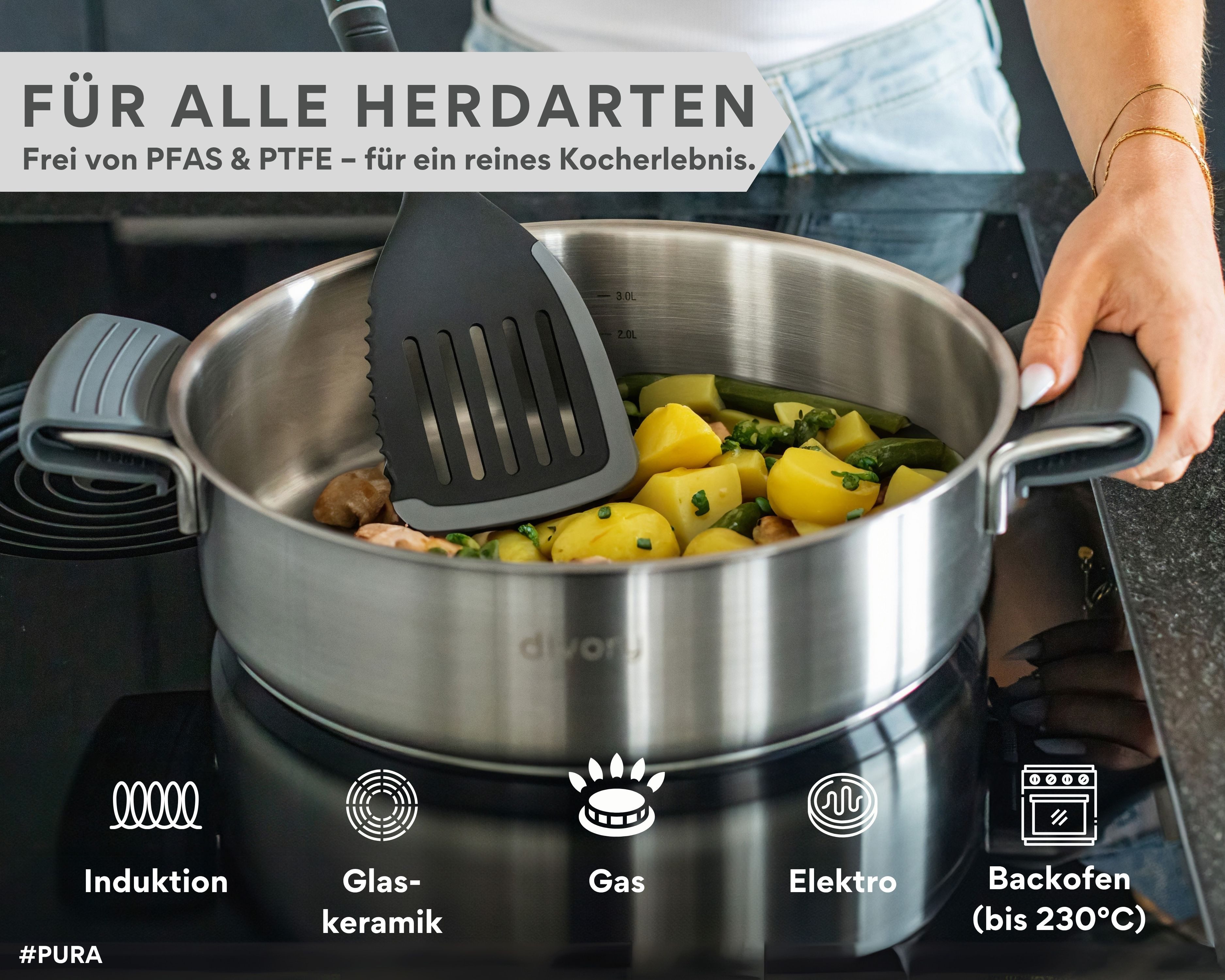 divory Schmorpfanne Edelstahlpfanne unbeschichtet, mit Deckel, Induktion (28 cm), Edelstahl