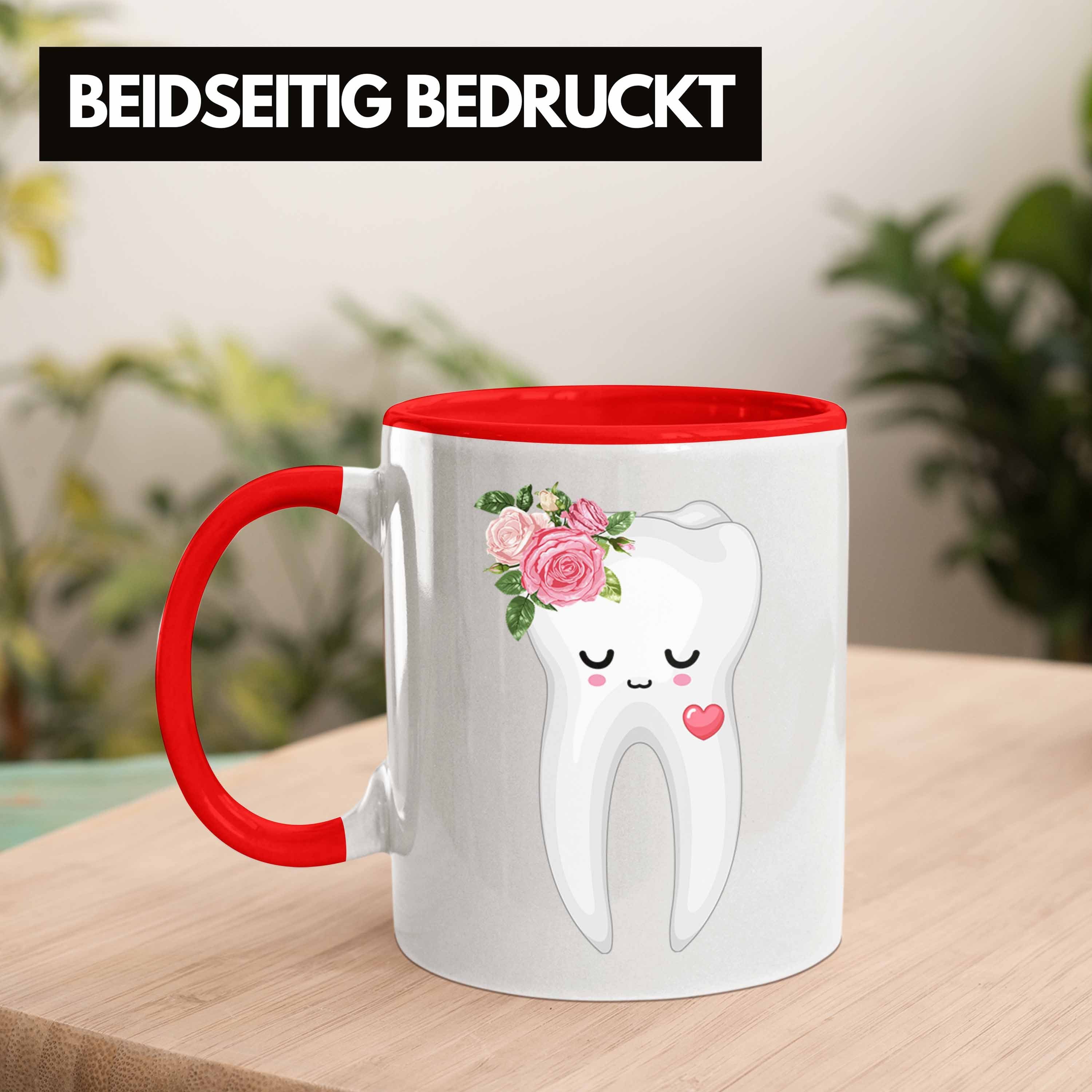 Trendation Tasse für Geschenk Zahnarzthelferin Tasse Beste Lustiges Zahnarzthelferin Rot