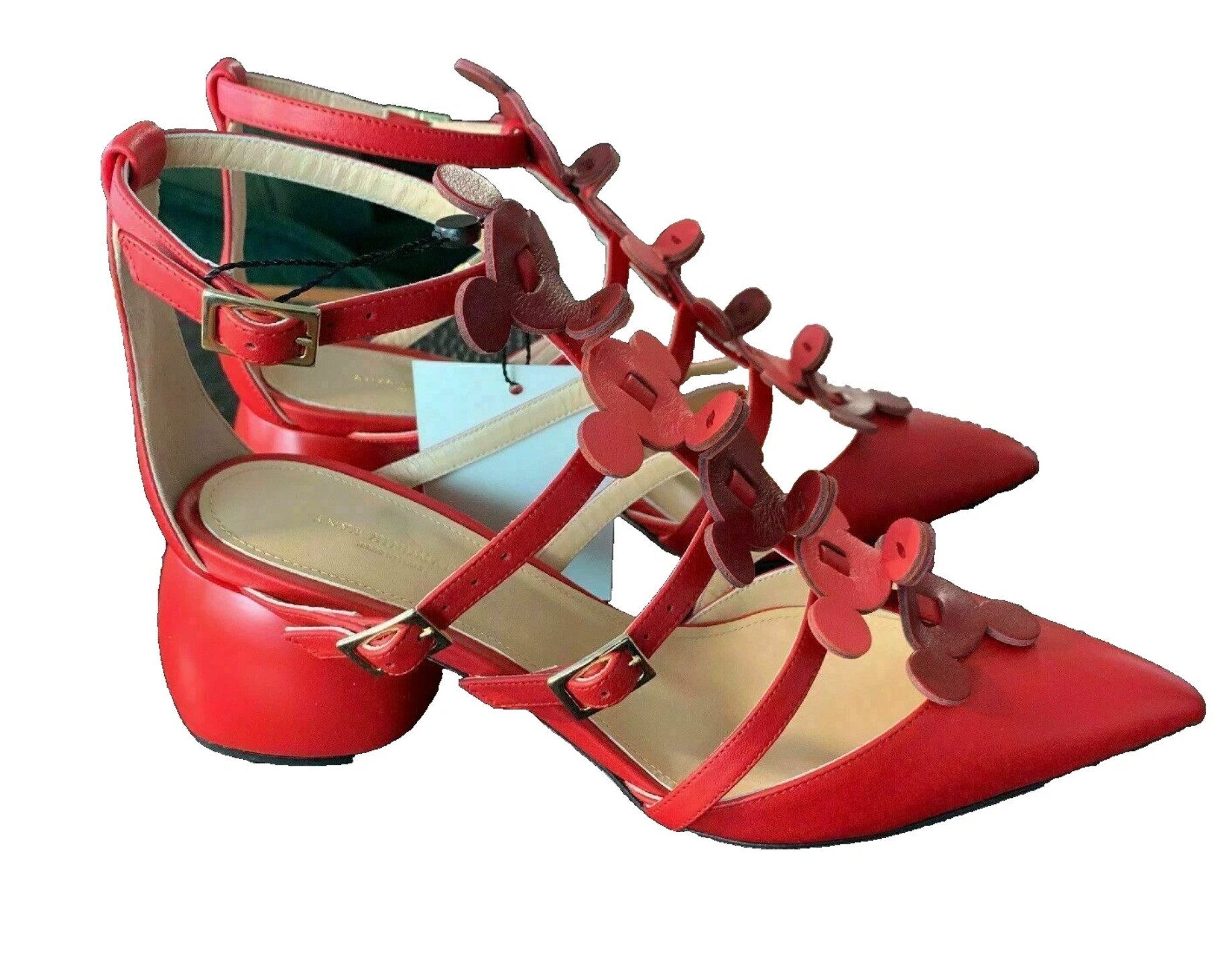 Anya Hindmarch Pointy 55 Pump Sandalen Sling Back Apex – Rot, Leder, Made in Italy Pumps Dreifache Riemchen mit verstellbaren Dornschließen