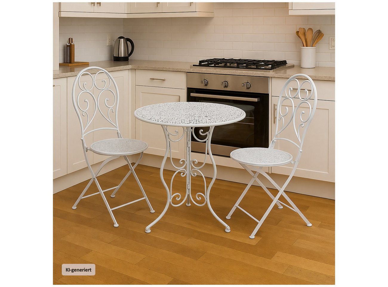 HTI-Living Küchentisch Essgruppe 3-teilig Lani Weiß (Set, 3-St., 1x Tisch, 2x Stühle), Sitzgruppe Metall