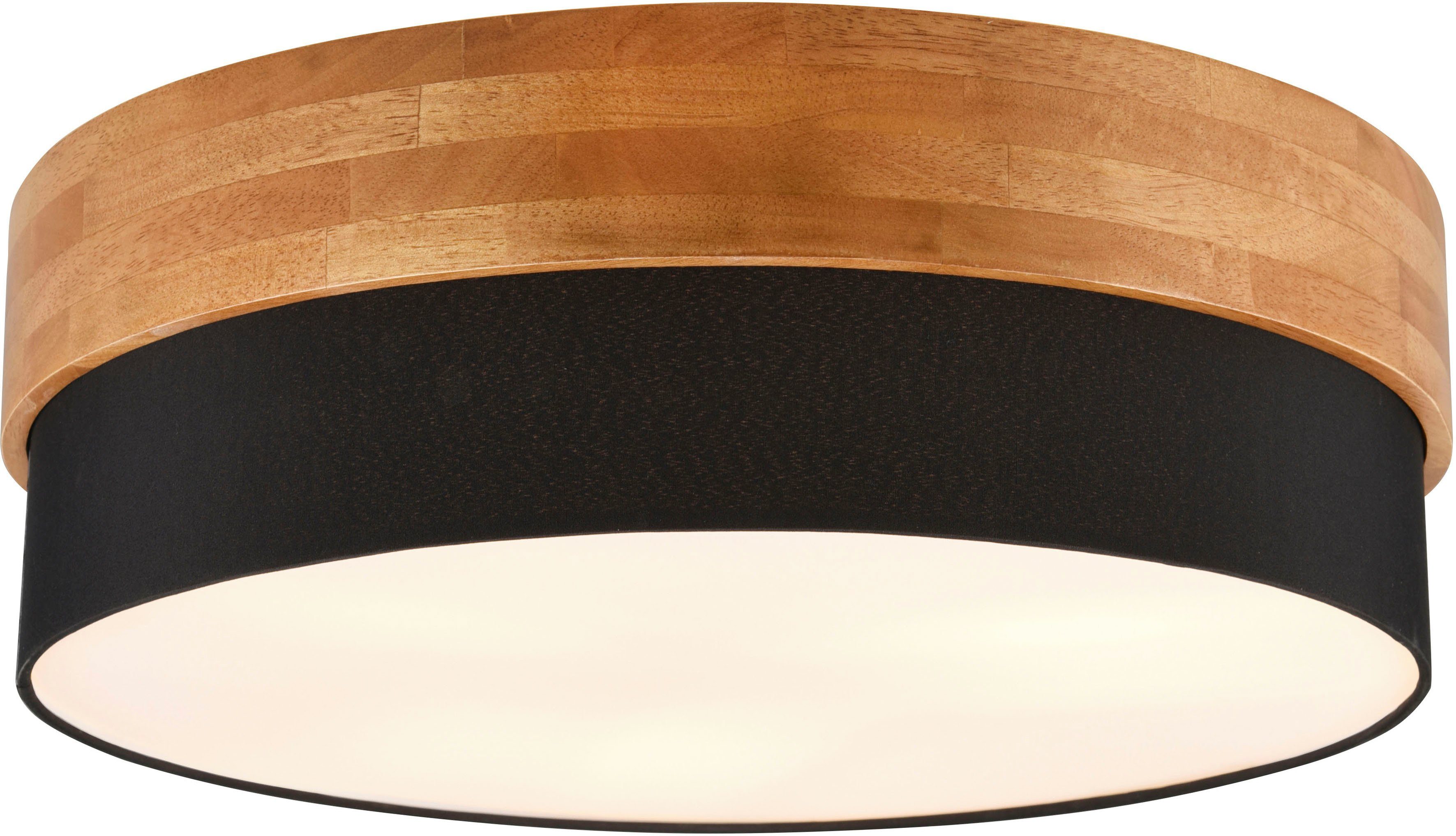 TRIO Leuchten Deckenleuchte Seasons, ohne Leuchtmittel, warmweiß - kaltweiß, Deckenlampe Holz mit Stoffschirm Ø50cm exkl 3xE27 max 40W