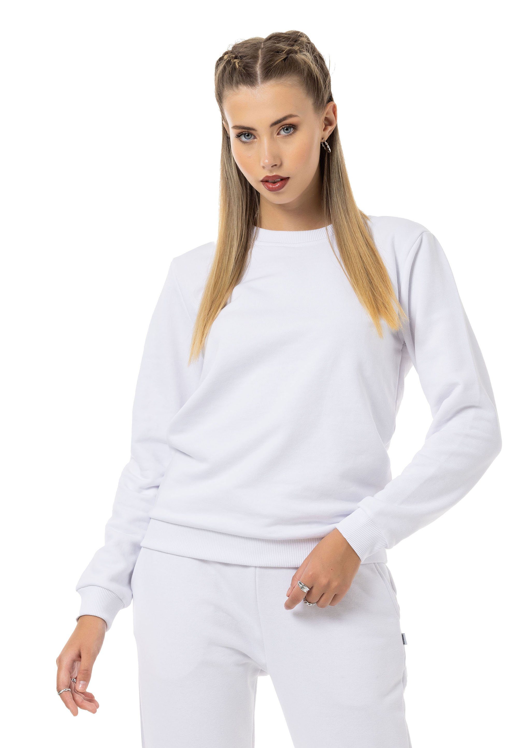 Sweatshirt Weiß mit Premium Jogginganzug (Spar-Set, Sweatpant Basic 2-tlg), Premium Qualität RedBridge