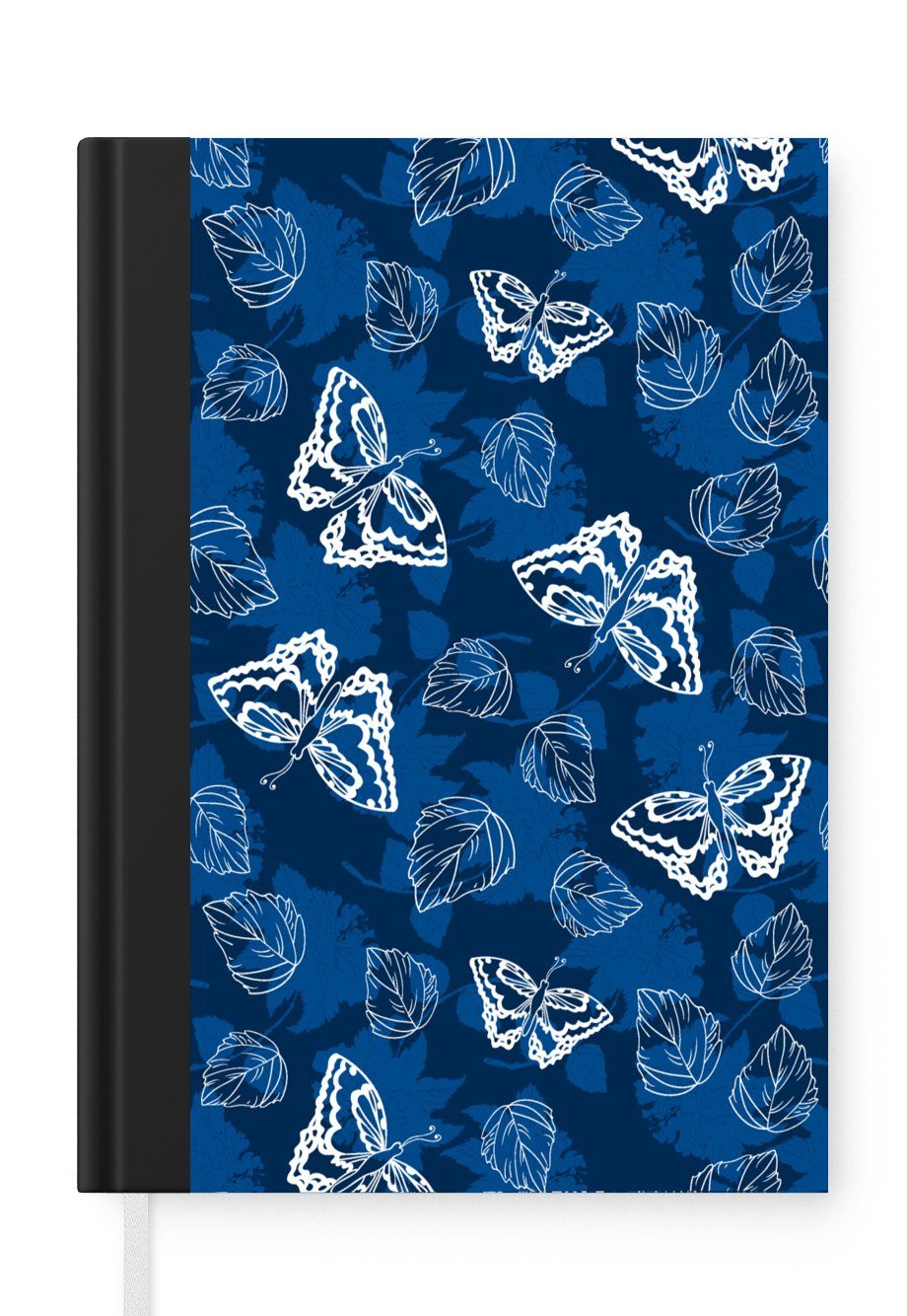 MuchoWow Notizbuch Schmetterling - Insekten - Blau - Weiß - Design, Journal, Merkzettel, Tagebuch, Notizheft, A5, 98 Seiten, Haushaltsbuch
